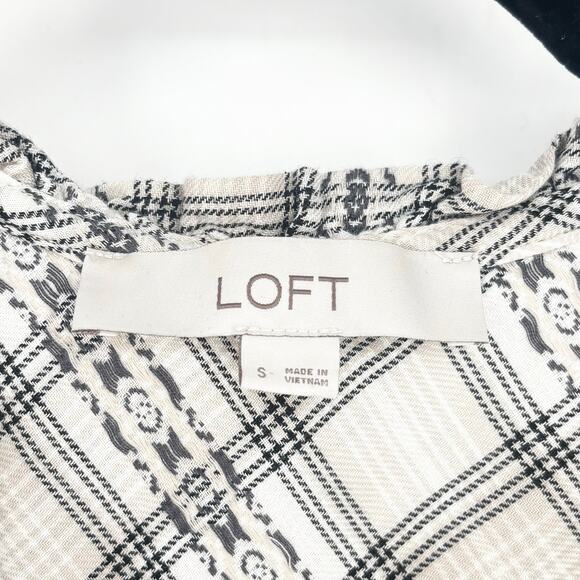 LOFT Plaid Ruffle Tie Front Long Sleeve Blouse Size S - Picture 5 of 6